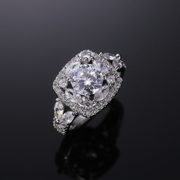 💥SHINY ROUND CZ SQUARE 925 STERLING SILVER LUXURY WEDDING RINGS FOR WOMEN, L053 - Picture 7 of 7